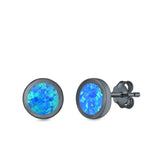 Round Stud Earrings Lab Created Opal 925 Sterling Silver (8.8mm)