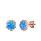 Round Stud Earrings Lab Created Opal 925 Sterling Silver (8.8mm)