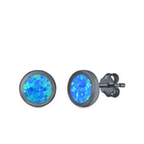 Round Stud Earrings Lab Created Opal 925 Sterling Silver (7.5mm)