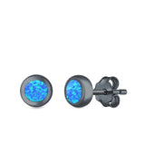 Round Stud Earrings Lab Created Opal 925 Sterling Silver (5.5mm)