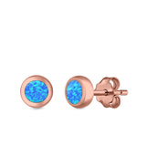 Round Stud Earrings Lab Created Opal 925 Sterling Silver (5.5mm)
