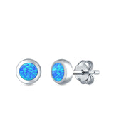 Round Stud Earrings Lab Created Opal 925 Sterling Silver (5.5mm)