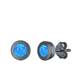 Round Button Half Ball Stud Earrings Lab Created Opal 925 Sterling Silver (5.8mm)