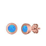 Round Button Half Ball Stud Earrings Lab Created Opal 925 Sterling Silver (5.8mm)