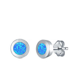 Round Button Half Ball Stud Earrings Lab Created Opal 925 Sterling Silver (5.8mm)
