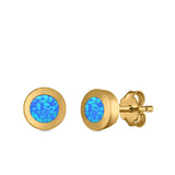Round Button Half Ball Stud Earrings Lab Created Opal 925 Sterling Silver (5.8mm)