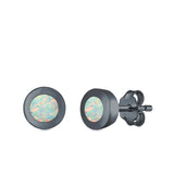Round Button Half Ball Stud Earrings Lab Created Opal 925 Sterling Silver (5.8mm)