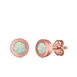 Round Button Half Ball Stud Earrings Lab Created Opal 925 Sterling Silver (5.8mm)