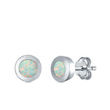 Round Button Half Ball Stud Earrings Lab Created Opal 925 Sterling Silver (5.8mm)