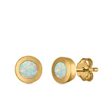 Round Button Half Ball Stud Earrings Lab Created Opal 925 Sterling Silver (5.8mm)