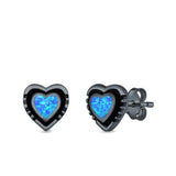 Heart Stud Earrings Lab Created Opal 925 Sterling Silver (7mm)