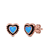 Heart Stud Earrings Lab Created Opal 925 Sterling Silver (7mm)