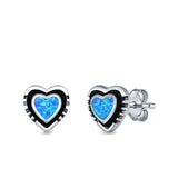 Heart Stud Earrings Lab Created Opal 925 Sterling Silver (7mm)