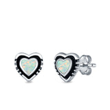 Heart Stud Earrings Lab Created Opal 925 Sterling Silver (7mm)