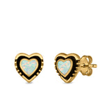 Heart Stud Earrings Lab Created Opal 925 Sterling Silver (7mm)