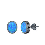 Oval Stud Earrings Lab Created Opal 925 Sterling Silver (11mm)