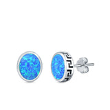 Oval Stud Earrings Lab Created Opal 925 Sterling Silver (11mm)