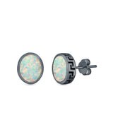 Oval Stud Earrings Lab Created Opal 925 Sterling Silver (11mm)