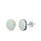 Oval Stud Earrings Lab Created Opal 925 Sterling Silver (11mm)