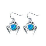 Crab Drop Dangle Earrings Round Lab Created Opal 925 Sterling Silver (20mm)