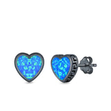 Heart Stud Earrings Lab Created Opal 925 Sterling Silver (11mm)