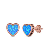 Heart Stud Earrings Lab Created Opal 925 Sterling Silver (11mm)