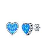 Heart Stud Earrings Lab Created Opal 925 Sterling Silver (11mm)