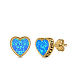 Heart Stud Earrings Lab Created Opal 925 Sterling Silver (11mm)