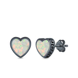 Heart Stud Earrings Lab Created Opal 925 Sterling Silver (11mm)