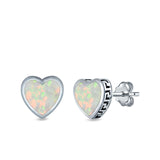 Heart Stud Earrings Lab Created Opal 925 Sterling Silver (11mm)