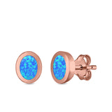 Oval Stud Earrings Lab Created Opal 925 Sterling Silver (6mm)