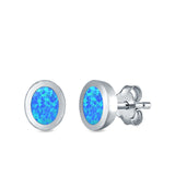 Oval Stud Earrings Lab Created Opal 925 Sterling Silver (6mm)