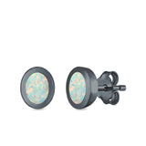 Oval Stud Earrings Lab Created Opal 925 Sterling Silver (6mm)