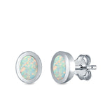 Oval Stud Earrings Lab Created Opal 925 Sterling Silver (6mm)