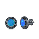 Round Stud Earrings Lab Created Opal 925 Sterling Silver (12mm)