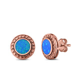 Round Stud Earrings Lab Created Opal 925 Sterling Silver (12mm)