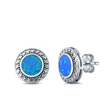 Round Stud Earrings Lab Created Opal 925 Sterling Silver (12mm)