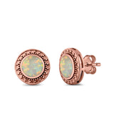 Round Stud Earrings Lab Created Opal 925 Sterling Silver (12mm)