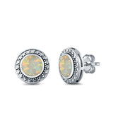 Round Stud Earrings Lab Created Opal 925 Sterling Silver (12mm)