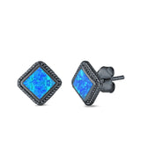 Cushion Cut Stud Earrings Lab Created Opal 925 Sterling Silver (15mm)