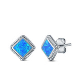 Cushion Cut Stud Earrings Lab Created Opal 925 Sterling Silver (15mm)