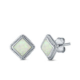 Cushion Cut Stud Earrings Lab Created Opal 925 Sterling Silver (15mm)