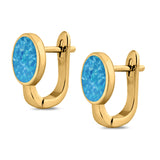 Stud Earrings Oval Lab Created Opal 925 Sterling Silver (14mm)