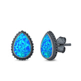 Teardrop Pear Stud Earrings Lab Created Opal 925 Sterling Silver (12mm)