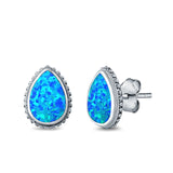 Teardrop Pear Stud Earrings Lab Created Opal 925 Sterling Silver (12mm)