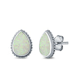 Teardrop Pear Stud Earrings Lab Created Opal 925 Sterling Silver (12mm)