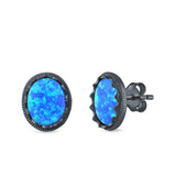 Oval Stud Earrings Lab Created Opal 925 Sterling Silver (12mm)