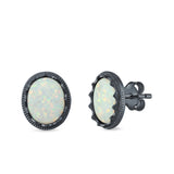 Oval Stud Earrings Lab Created Opal 925 Sterling Silver (12mm)