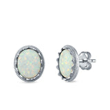 Oval Stud Earrings Lab Created Opal 925 Sterling Silver (12mm)