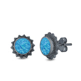 Round Stud Earrings Lab Created Opal 925 Sterling Silver (11mm)